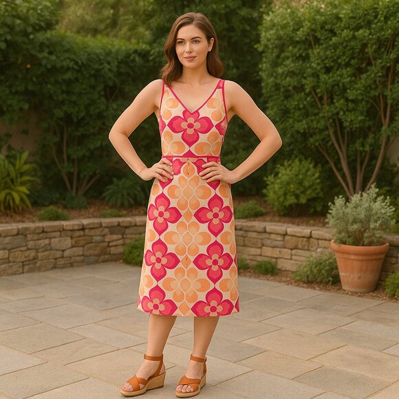 Anthropologie Beth Bowley Size 4 Pink Silk Blend Geometric Floral Print Dress - Picture 1 of 5